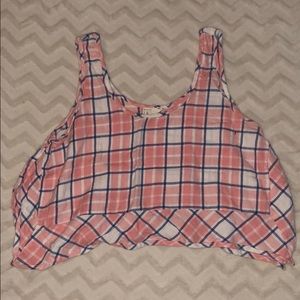 Pink and blue, plaid cropped tank top